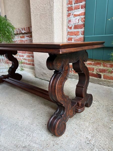 Antique French Coffee Table Carved Oak Bench Baroque Window Hall Seat c1900.