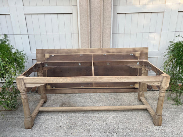 Antique French Dining Farm Bakers Table Bleached Oak Baluster Leg c1920