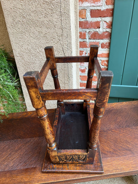 Antique English Footstool Bench Joint Stool Carved Oak Jacobean Stand c1900