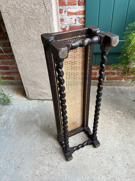 Antique English Barley Twist Stool Bench Oak Cane Jacobean Ottoman c1920