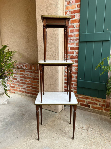 Set 3 Vintage French Nesting Table WHITE MARBLE Mahogany Louis XVI Maison Jansen