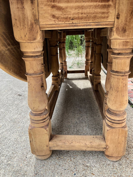 Antique French Hunt Wake DINING Table Bleached Oak LARGE Gate Leg Console c1880