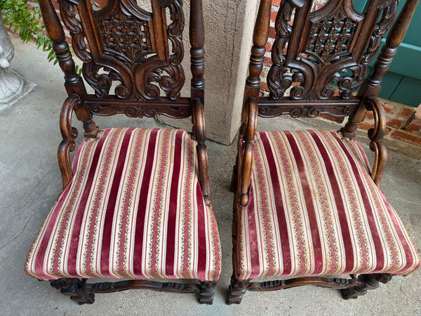 PAIR Antique French Dining Chairs Renaissance Revival Open Carved Oak SET of 2