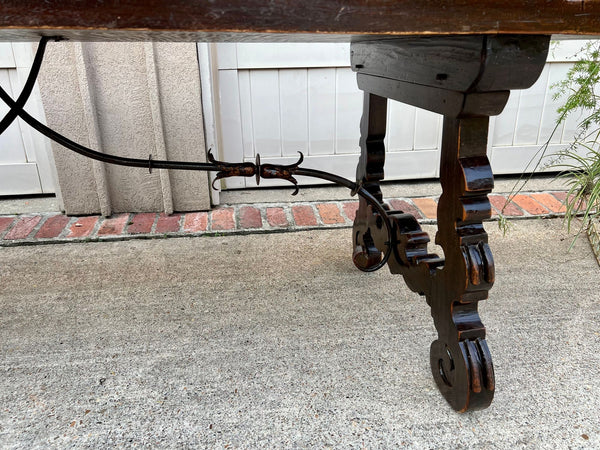Antique French Oak Dining Table Catalan Trestle 7 ft. Farmhouse Plank Top c1890