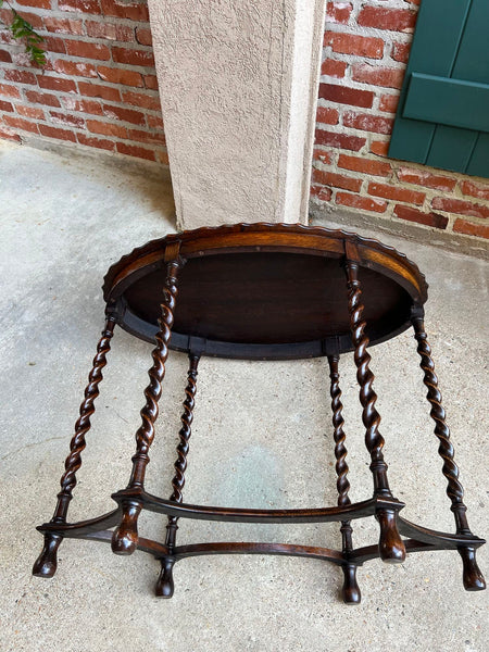 Antique English OVAL Side Center Table BARLEY TWIST Tiger Oak Jacobean c1920