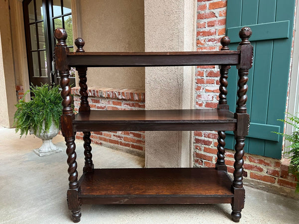 Antique English Server Sideboard Barley Twist Carved Oak Renaissance Dumbwaiter