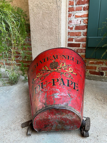 Antique French Vineyard Grape Hod Wine Bucket Winery RED Urn Fireside Box c1890