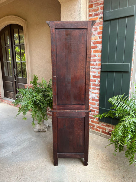 Tall Antique French Louis XV Hall Cabinet Tall Linen Closet Carved Oak Bookcase