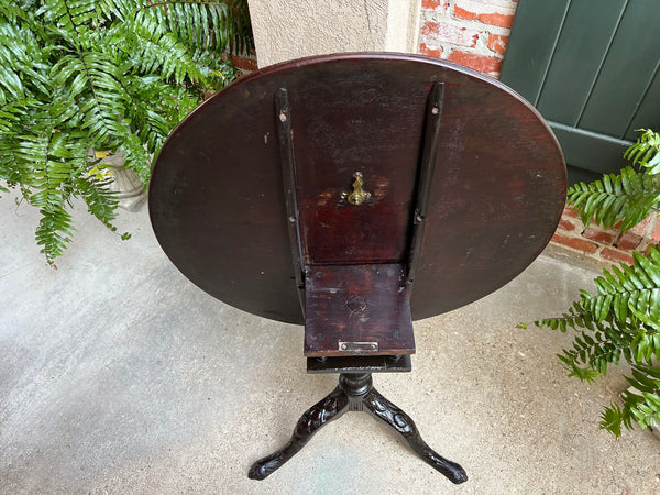 Antique French Tilt-Top Round Table Carved Mahogany Game Mahjong Wine c1890