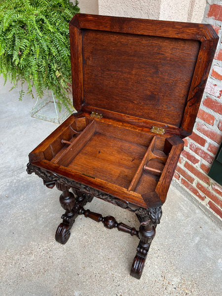 Antique French Side Table Petite Renaissance Carved Oak Gothic Console c1880