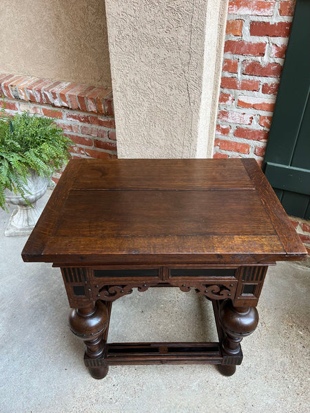 Antique Dutch Sofa Side Table Carved Oak Bulbous Leg Baroque Ebonized Danish