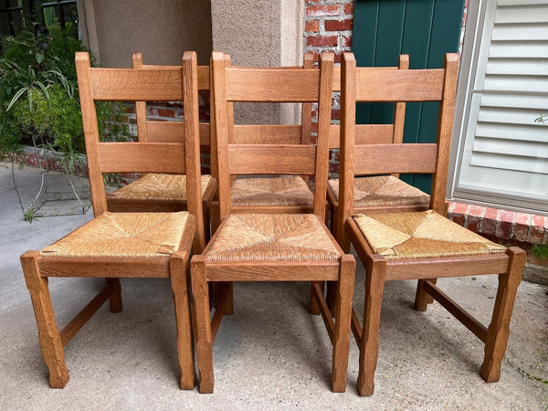 Set 6 Vintage French Ladder Back Dining Chairs Rush Seat Oak Country Farmhouse