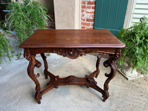 Antique French Sofa Hall Table Carved Oak Louis XV Rococo Side End Table