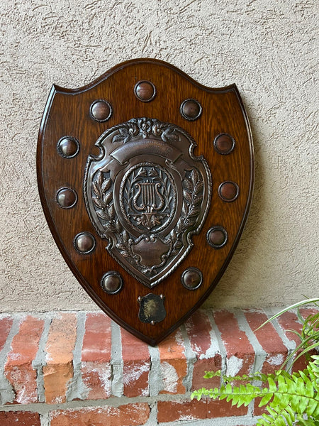 Antique English Choir Trophy Award Plaque Copper Repousse c1938 Lyre Harp