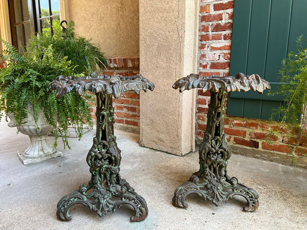 PAIR Antique French Round Side Table Grotto Rococo Cast Iron Plant Stand c1880