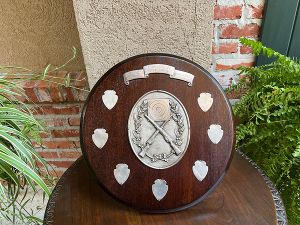 Antique English Rifle Gun Shoot Trophy Award Plaque Silver plate Shield c1910