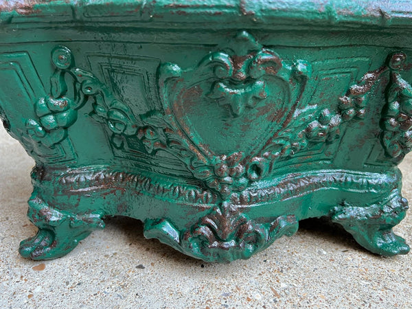 PAIR Antique French Cast Iron Jardiniere Large Footed Cache Pot Planter c1880