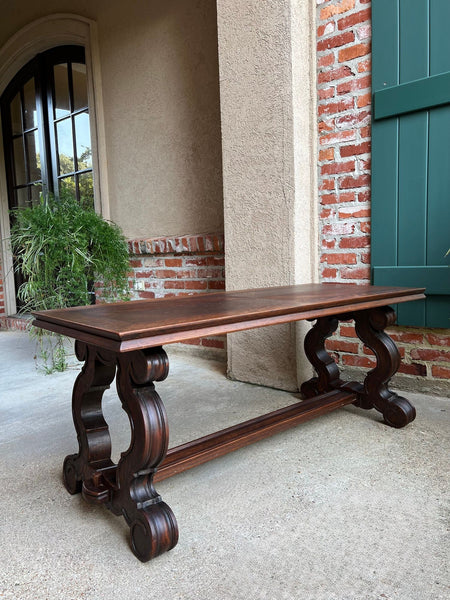Antique French Coffee Table Carved Oak Bench Baroque Window Hall Seat c1900.