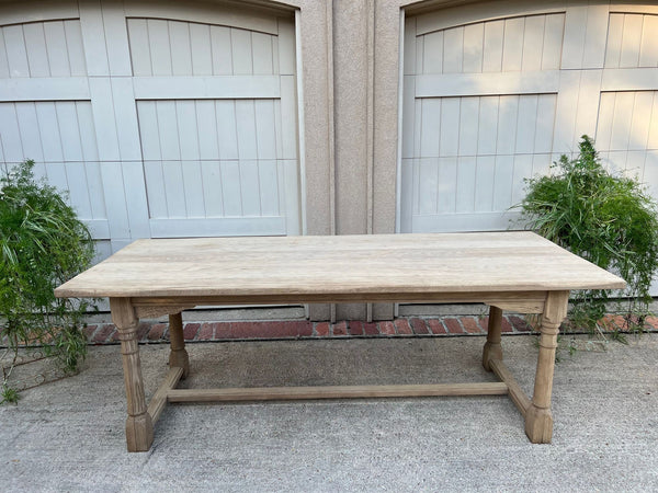 Antique French Dining Farm Bakers Table Bleached Oak Baluster Leg c1920