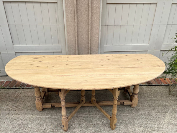 Antique French Hunt Wake DINING Table Bleached Oak LARGE Gate Leg Console c1880