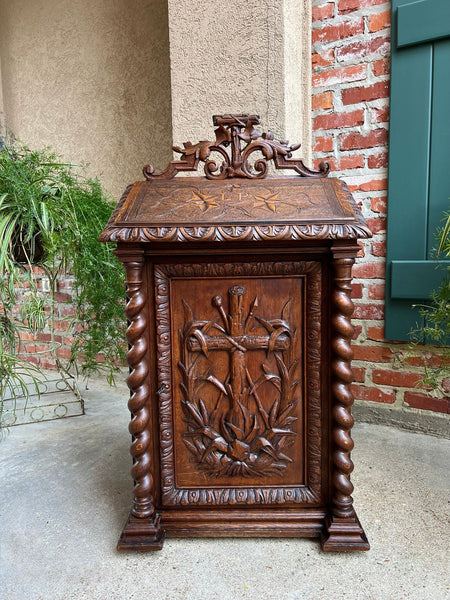 Antique French Altar Lecturn Gothic Bible Box Podium Sacristy Cabinet Carved Oak