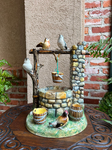 Antique French Majolica Bird Wishing Well Flower Holder Cache Pot Jerome Massier