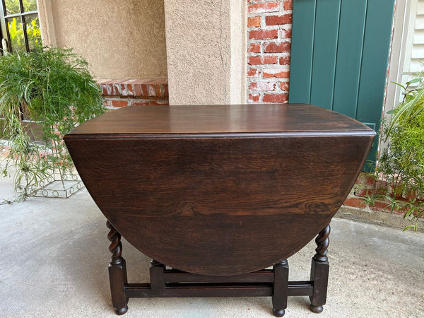 Antique English Drop Leaf Sofa Kitchen Table BARLEY TWIST Tiger Oak Gate Leg