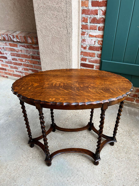 Antique English OVAL Side Center Table BARLEY TWIST Tiger Oak Jacobean c1920
