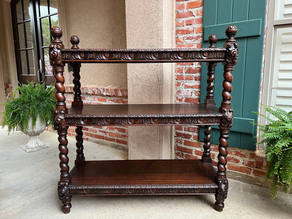 Antique English Server Sideboard Barley Twist Carved Oak Renaissance Dumbwaiter