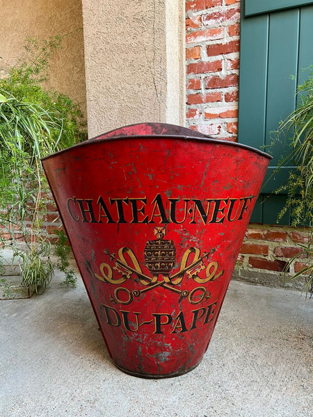 Antique French Vineyard Grape Hod Wine Bucket Winery RED Urn Fireside Box c1890