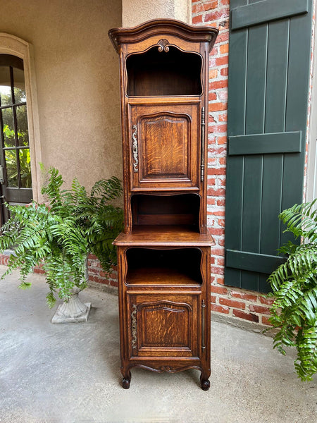 Tall Antique French Louis XV Hall Cabinet Tall Linen Closet Carved Oak Bookcase