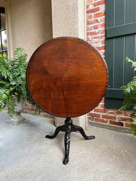 Antique French Tilt-Top Round Table Carved Mahogany Game Mahjong Wine c1890