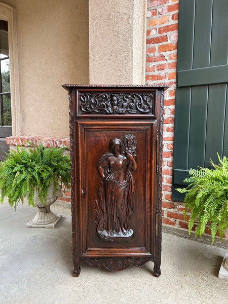 Antique French Cabinet Carved Oak Demeter Harvest Cornucopia Greek Goddess
