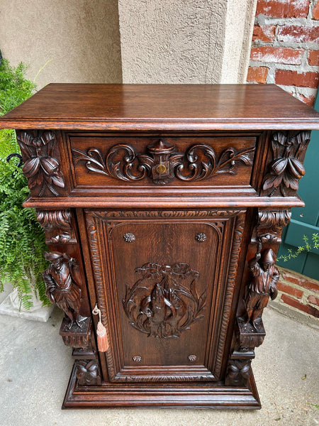 Antique French Cabinet Bar Sideboard Baroque Carved Oak c1880 Bookcase