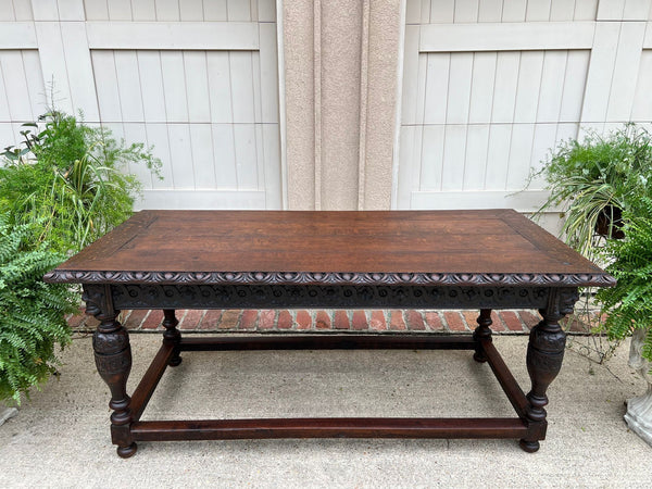 Antique French Renaissance Carved Oak Library Center Table Console Island c1880