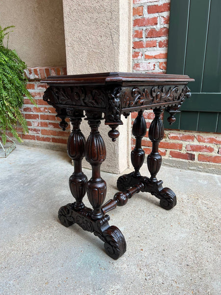 Antique French Side Table Petite Renaissance Carved Oak Gothic Console c1880
