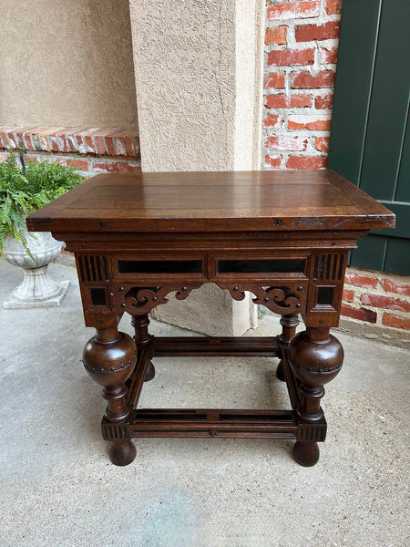 Antique Dutch Sofa Side Table Carved Oak Bulbous Leg Baroque Ebonized Danish