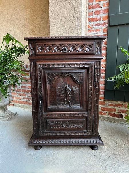 Antique French Carved Oak Cabinet Breton Brittany Cocktail Sideboard Server