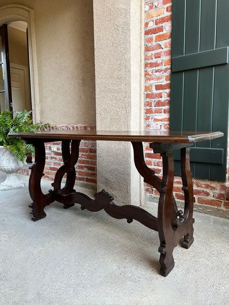 Antique Italian Trestle Dining Table Desk Walnut 5 ft Console Table circa1800