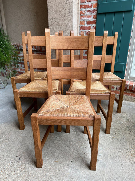 Set 6 Vintage French Ladder Back Dining Chairs Rush Seat Oak Country Farmhouse