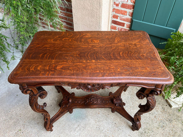Antique French Sofa Hall Table Carved Oak Louis XV Rococo Side End Table