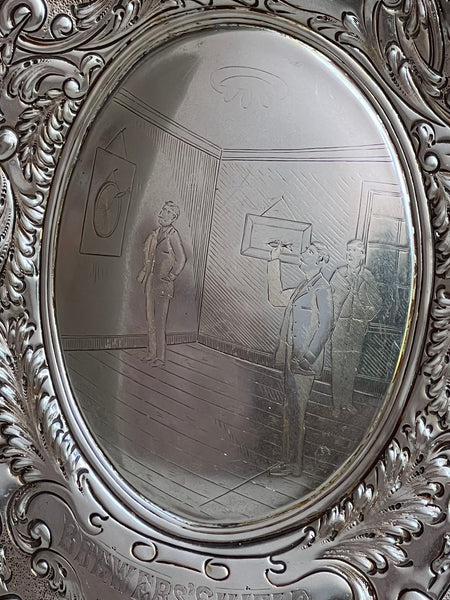 Antique English Dart Game Trophy Award Shield Oak Plaque Silver Plate c1909