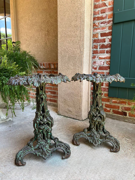 PAIR Antique French Round Side Table Grotto Rococo Cast Iron Plant Stand c1880