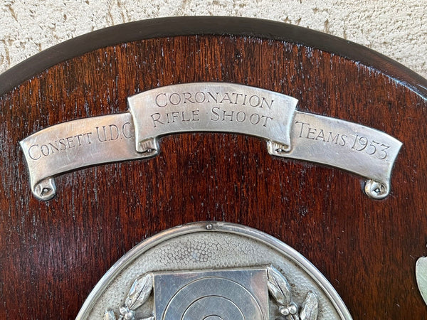 Antique English Rifle Gun Shoot Trophy Award Plaque Silver plate Shield c1910