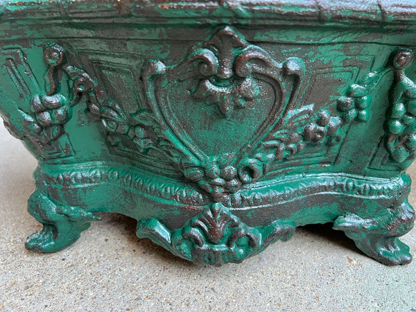 PAIR Antique French Cast Iron Jardiniere Large Footed Cache Pot Planter c1880