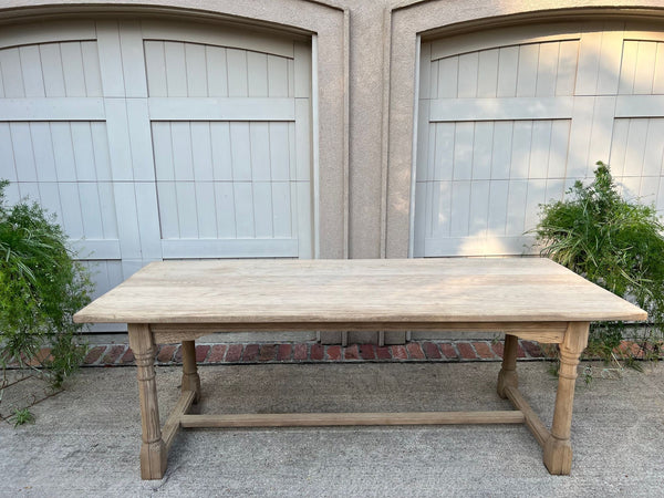 Antique French Dining Farm Bakers Table Bleached Oak Baluster Leg c1920