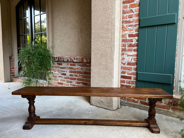 Antique French Tiger Oak Bench Dining Seat Farmhouse Country Ranch Vintage c1940