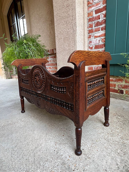 Antique French Carved Planter Breton Brittany Oak Doll Bed Fireside Box c1890