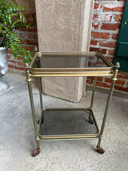 PETITE Vintage French Pastry Bar Cart Brass Glass Tray Serving Trolley Table