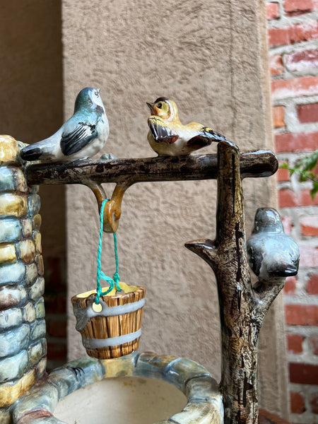 Antique French Majolica Bird Wishing Well Flower Holder Cache Pot Jerome Massier